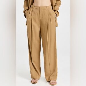 Vince Women Size Large Business Casual Tan Drop Waist‎ Pleated Trousers wide leg